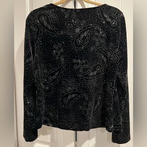 Silver Sparkle Black Velvet Party Top- Vintage, Flattering & Stretchy- Cowl Neck